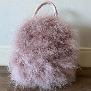 Pink Faux Feather Mini Backpack